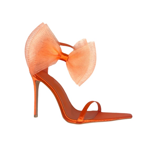 Orange Oversized Side Bow High Heels - Picture 2 of 7